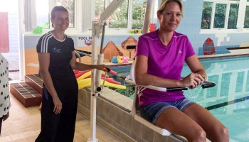 Gravesend Saliablitiy getting disabled people in the water, using the Oxford Dipper Hoist